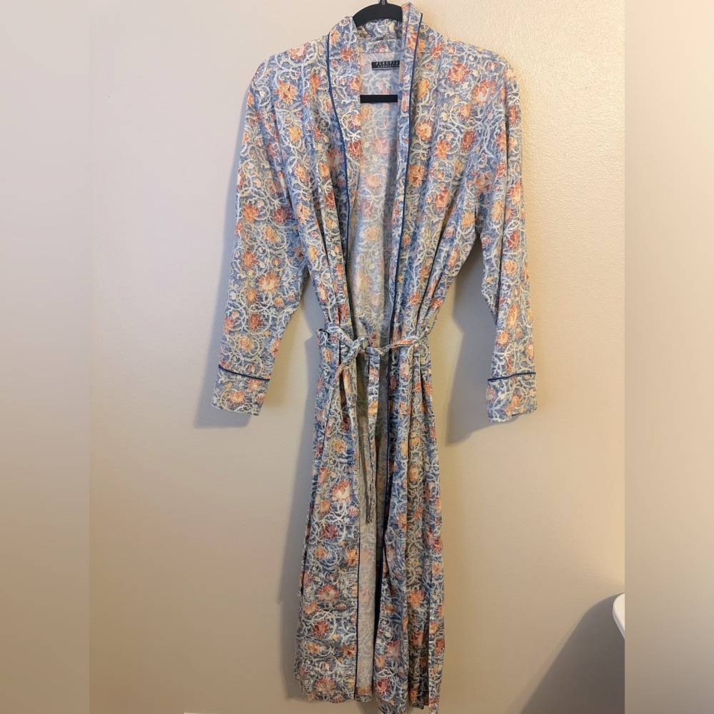 Peruvian Connection Blue Multicolor Floral Print Robe M